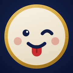 A coin face winking with its tongue out