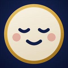 A coin face with a calm, contented smile