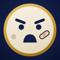 A bandaged coin face, scowling